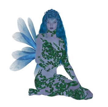Translucent blue fairy sitting down