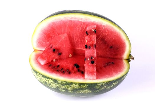 Shot of red juicy watermelon on white background