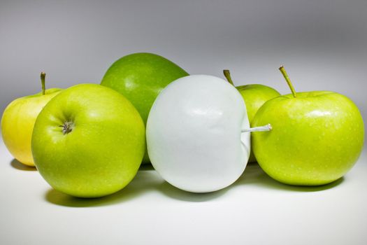 Green and white apples isolated on white