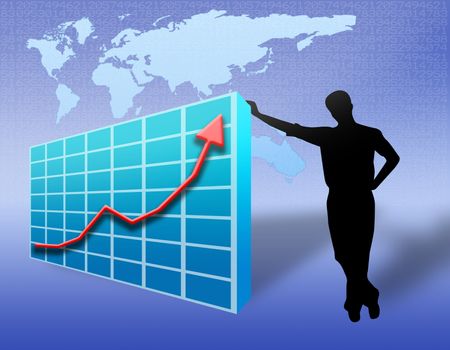 illustration on background degrading. businessman with growth chart

