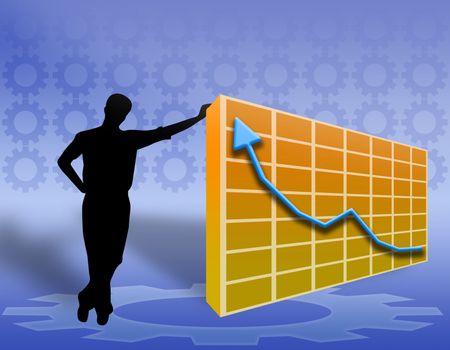 illustration on background degrading. businessman with growth chart
