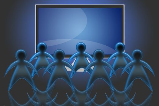 group of spectators in front of a TV LCD or Plasma
