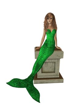 Lime green mermaid sitting on a pedestal 300 dpi