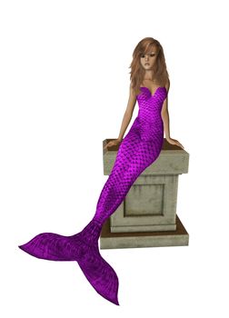 Purple mermaid sitting on a pedestal 300 dpi