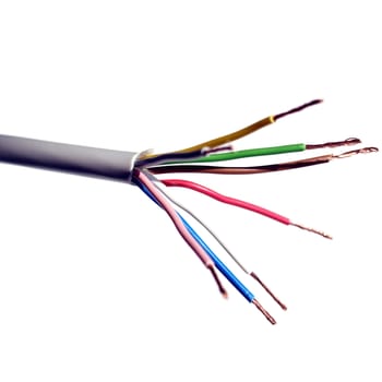 Coloured electric wires over a white background