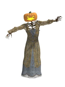 Scary pumpkin woman wearing a dress