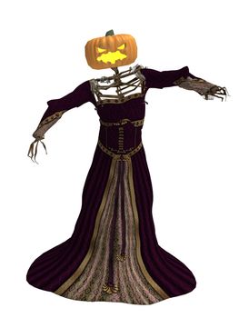 Scary pumpkin woman wearing a dress