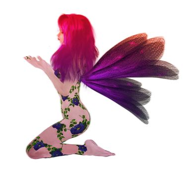 Rainbow flower fairy sitting down