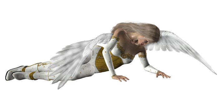 Arch angel laying down with wings spread