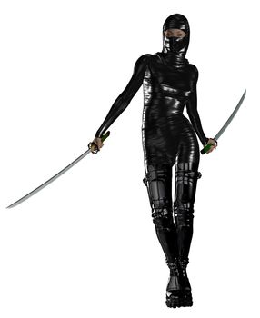 Female ninja holding two swords