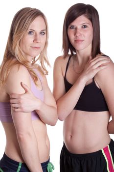 Two completely different girls are getting ready to work out.