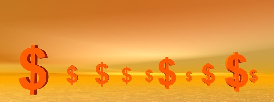 Red dollars in an orange golden background