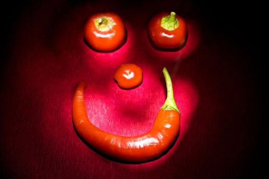 Red chili pepper on red background