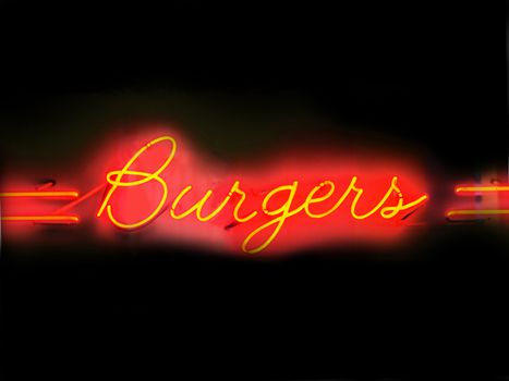 close up of burgers neon sign