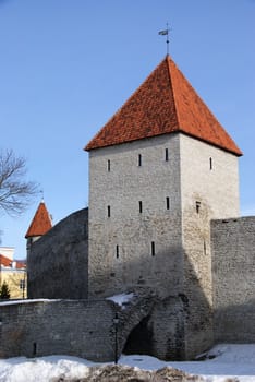 Tallinn, towers and walls of old city   