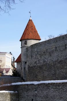 Tallinn, towers and walls of old city   