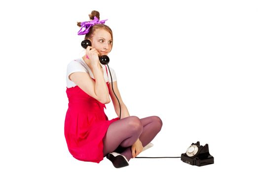 people series: young girl in bright clothes speak on phone