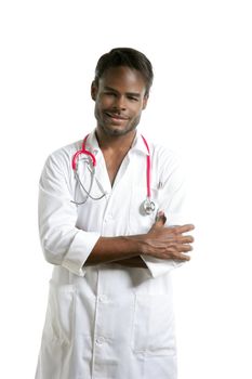 African american stethoscope doctor isolated on white