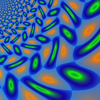 Abstract blue, green and orange rendered fractal background