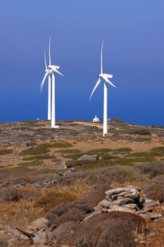 Mountain landscape. Windmills. Crete. Greece.