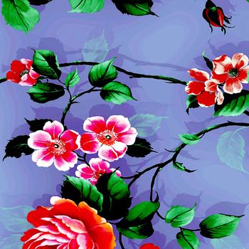 Peony flowers in blue background