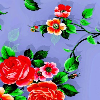 Peony flowers in blue background