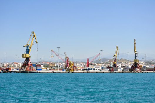 Cranes at Iraklion port in Crete, Greece