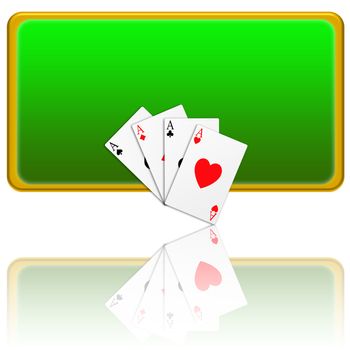 banner green background and gold frame with the four aces of poker
