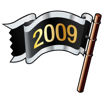 2009 year calendar icon on black, silver, and gold vector flag good for use on websites, in print, or on promotional materials