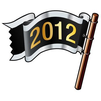 2012 year calendar icon on black, silver, and gold vector flag good for use on websites, in print, or on promotional materials