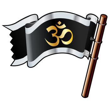 Hindu om religious icon on black, silver, and gold vector flag good for use on websites, in print, or on promotional materials