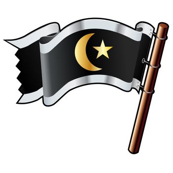 Islamic crescent and star religious on black, silver, and gold vector flag good for use on websites, in print, or on promotional materials