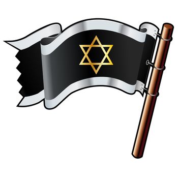 Star of David Jewish religious icon on black, silver, and gold vector flag good for use on websites, in print, or on promotional materials