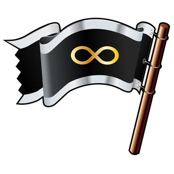 Infinity math symbol on black, silver, and gold vector flag good for use on websites, in print, or on promotional materials