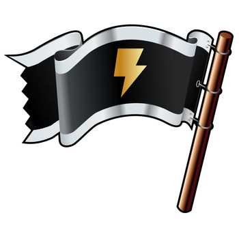 Electricity or power icon on black, silver, and gold vector flag good for use on websites, in print, or on promotional materials