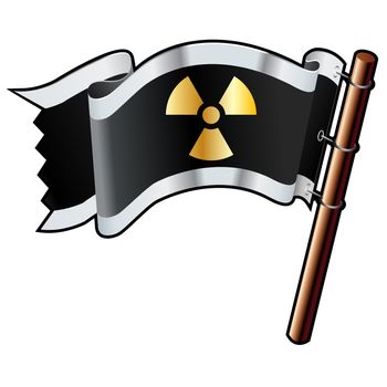 Radiation hazard icon on black, silver, and gold vector flag good for use on websites, in print, or on promotional materials