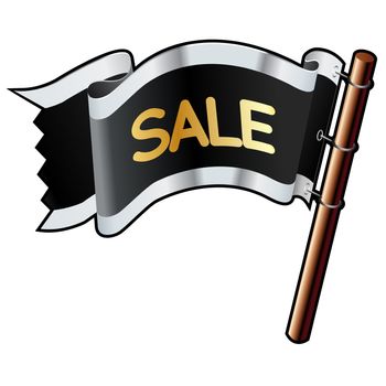 Sale e-commerce icon on black, silver, and gold vector flag good for use on websites, in print, or on promotional materials
