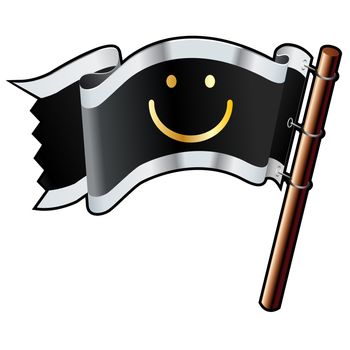 Smiley face chat or e-mail emoticon on black, silver, and gold vector flag good for use on websites, in print, or on promotional materials