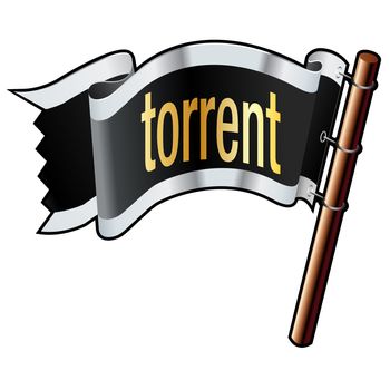 Torrent file extension icon on black, silver, and gold vector flag good for use on websites, in print, or on promotional materials