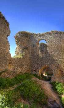 Interior image of the ruins of a medieval fortress from Coltesti.It was built in 13th century on a rocky height with two abrupt slopes in Transylvania,Romania.