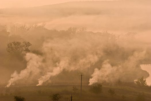 view series: rural landsacpe with deep smoke