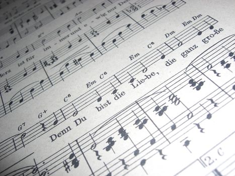 sheet of music with lyrics of an amorous song