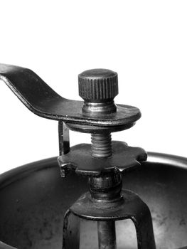 Old coffee grinder detail. B&W