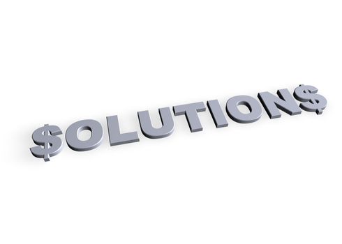 solutions text in 3d on white background