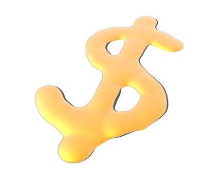 liquid golden dollar sign on white background - 3d illustration