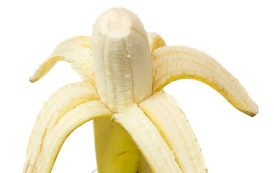 close-up half peeled banana, isolated on white