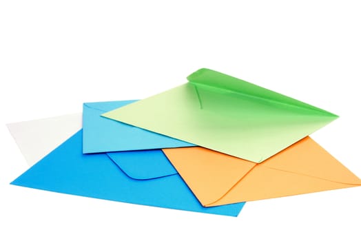 Colorful blank envelopes isolated on white background