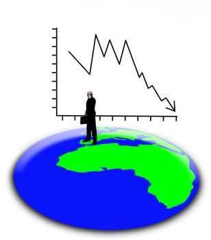 Concept image of a businessman and graph standing on the Earth.