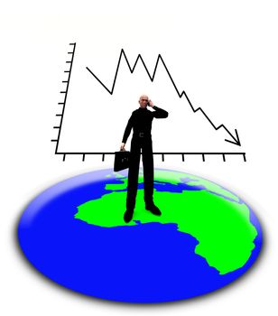 Concept image of a businessman and graph standing on the Earth.
