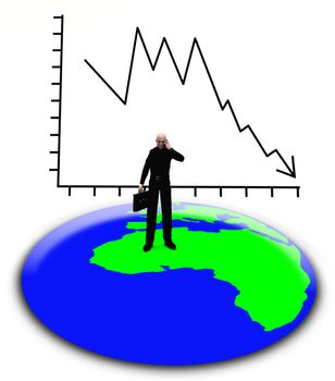 Concept image of a businessman and graph standing on the Earth.